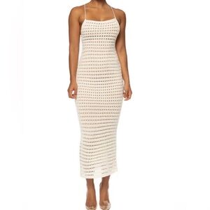Jlux label cream Palmas Crochet Maxi Dress Women’s- Slim Spaghetti Strap/ small